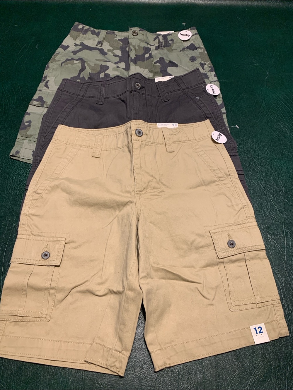 Kids Cargo Shorts Bundle 3 - Khaki, Charcoal and Green Camo